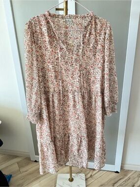 Floral Cream & Coral Boho Tiered Dress